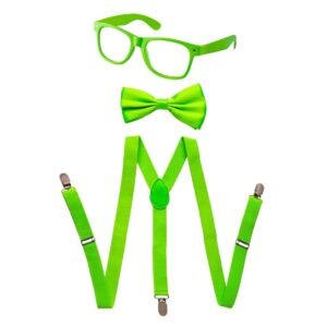 dress up america neon suspender, bow-tie, sunglasses, accessory set - adult and kids size suspenders