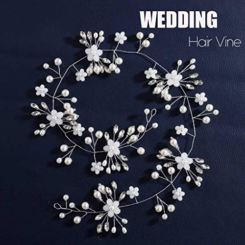 Unicra Flower Bride Wedding Hair Vine Crystal Bridal Headbands Flower Girls Headpiece Pearl Hair Accessories for Women and Girls (Silver)