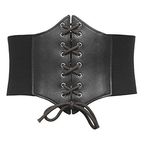 GRACE KARIN Women's Black Elastic Corset Chunky Waistband Wide Waist Cincher Belt(S,Black)