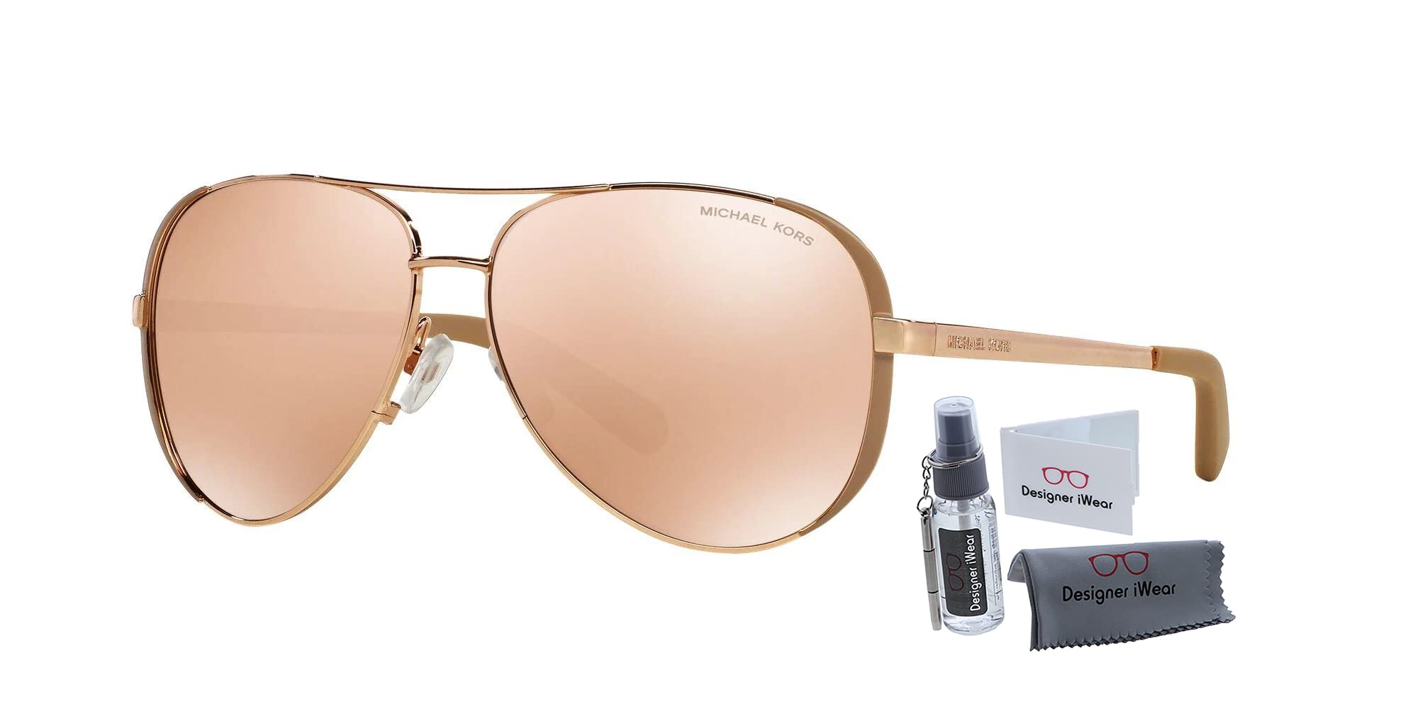 Michael Kors MK5004 CHELSEA Aviator 1017R1 59M Sunglasses For Women + BUNDLE With Designer iWear Eyewear Kit (Rose Gold/Taupe/Rose Gold Flash)