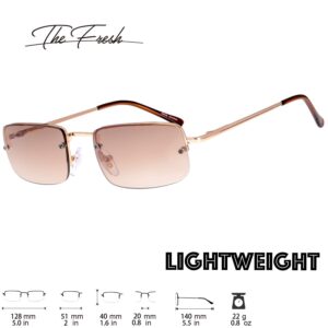 The Fresh Minimalist Small Rectangular Sunglasses Clear Eyewear Spring Hinge - Gift Box Package (201-Gold, Gradient Brown, 51)