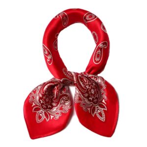 ANDANTINO 100% Real Mulberry Silk Scarf -21'' x 21''- Lightweight Neckerchief –Women Men Small Square Digital Printed Scarves (Red Paisley)