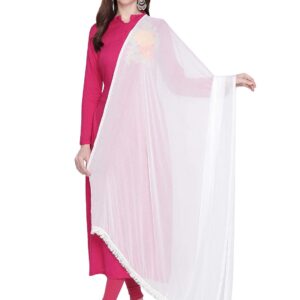 DUPATTA BAZAAR Woman's White Chiffon Dupatta with lace on border.