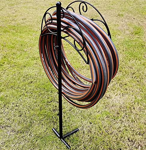 Uuuda Garden Water Hose Holder Detachable Metal Hose Rack Stand Heavy Duty Hose Storage Hanger Organizer for Outside,Black