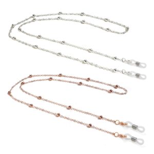 zooron eyeglass chains for women, premium beaded eyeglass necklace chain cord, eye glasses string holder 2pack-rose gold & silver