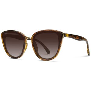 WearMe Pro - Women Full Lens Elegant Mirrored Lens Cat Eye Sunglasses (Tortoise/Brown Lens, 60)