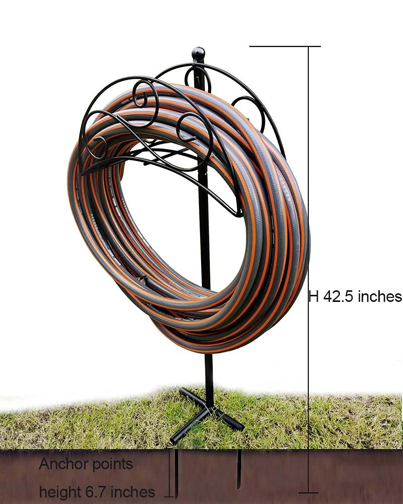 Uuuda Garden Water Hose Holder Detachable Metal Hose Rack Stand Heavy Duty Hose Storage Hanger Organizer for Outside,Black