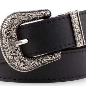 INOGIH Western-Leather-Belts-Women Vintage Waist-Belts with Hollow Out Flower Buckle