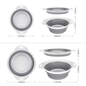 QiMH Collapsible Colander and Strainer Set of 3-2 PC 4 Quart(1 gal) and 1 PC 2 Quart(0.5 gal) - BPA Free & Dishwasher-safe Silicone Kitchen Foldable Strainer for Pasta, Veggies