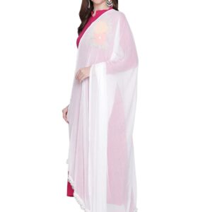 DUPATTA BAZAAR Woman's White Chiffon Dupatta with lace on border.