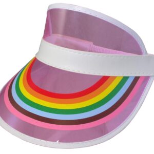 Nicky Bigs Novelties Clear Colored Plastic Rainbow Sun Visor Tennis Beach Vegas Dealer Golf Pride Music Festival Hats, Pink