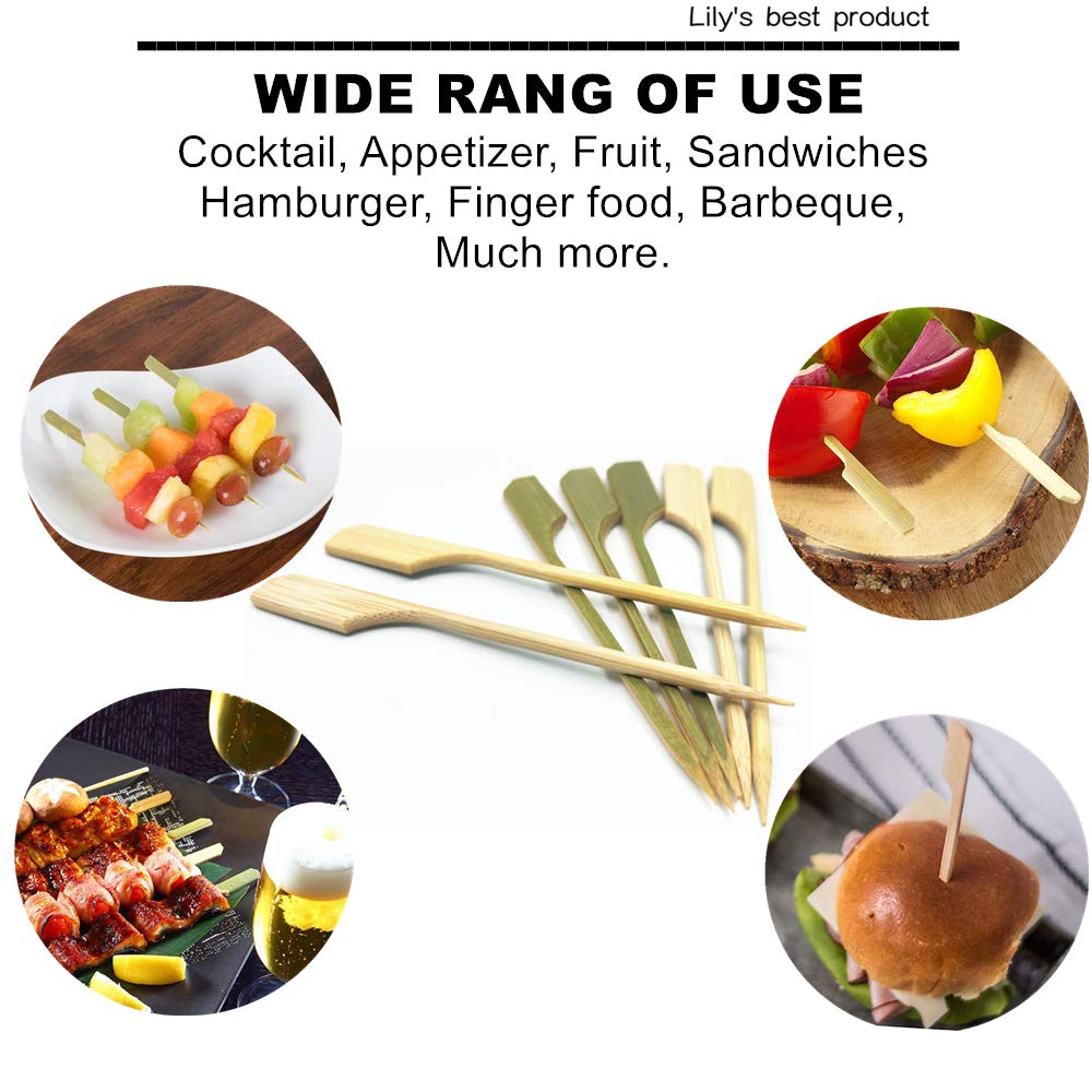 HOPELF 4.7 inch Bamboo Paddle Picks Skewers for Cocktail，Appetizers，Fruit Kabobs，Sandwich，Barbeque Snacks.Wood pick More Size Choices 3.5''/ 4.7''/ 7''/ 10'' (Pack of 100)