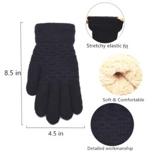 Women's Winter Warm Touch Screen Gloves Womens Thermal Black Cable Knit Wool Fleece Lined Touchscreen Texting Mittens for Cold Weather