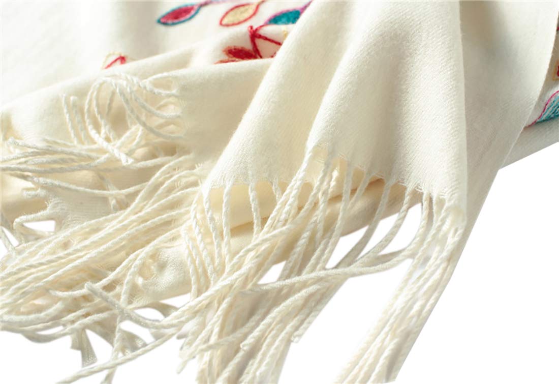 Urban CoCo Women's Embroidered Oversize Tassel Shawl Scarf Wraps for Women(Beige)