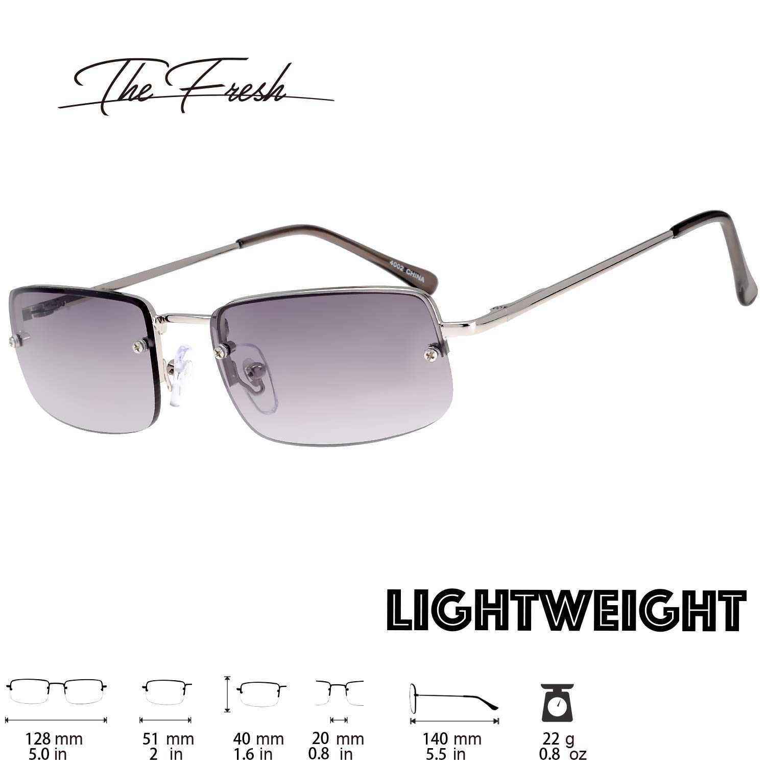 The Fresh Minimalist Small Rectangular Sunglasses Clear Eyewear Spring Hinge - Gift Box Package (203-Silver, Gradient Grey, 51)