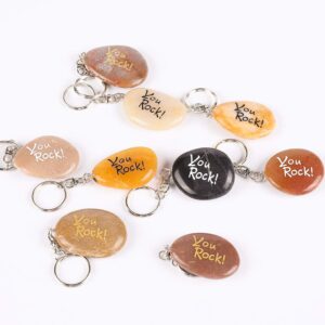 ROCKIMPACT 100PCS You Rock Inspirational Stone Key Chains, Pocket Word Stone Keyring Lot, Engraved Natural River Rock Key Rings, Teamwork Bonding Gift Bulk Keychain (You Rock! 100 Pieces)