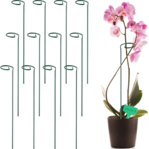 growneer 12 packs 16 inches garden flower support plant support stakes, with 15 pcs plant labels, single plant stem flower support for flowers, orchid, peony, lily, rose