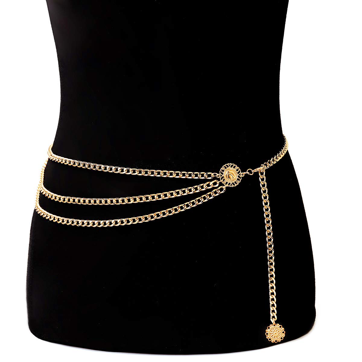 Glamorstar Multilayer Metal Waist Chain Dress Belts Metal Belt for Women Gold 90CM/35.8IN