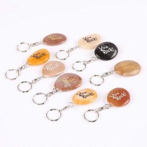 ROCKIMPACT 100PCS You Rock Inspirational Stone Key Chains, Pocket Word Stone Keyring Lot, Engraved Natural River Rock Key Rings, Teamwork Bonding Gift Bulk Keychain (You Rock! 100 Pieces)