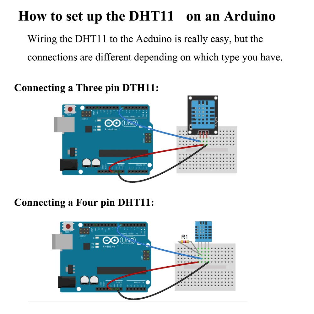 2pcs DHT11 Temperature Humidity Sensor Module Digital Temperature Humidity Sensor 3.3V-5V with Wires for Arduino Raspberry Pi 2 3 (2pcs DHT11)