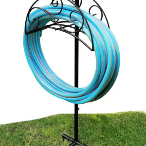 Uuuda Garden Water Hose Holder Detachable Metal Hose Rack Stand Heavy Duty Hose Storage Hanger Organizer for Outside,Black