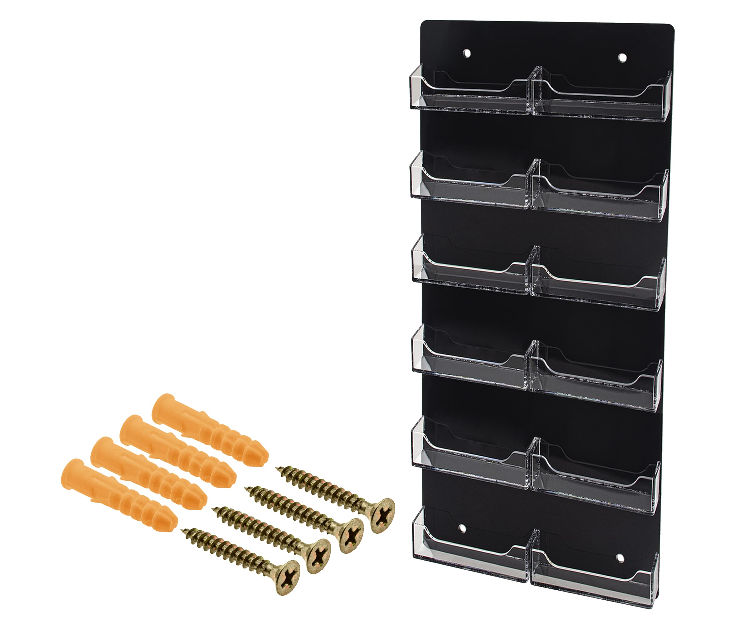 Marketing Holders Wall Business Card Holder 12 Pocket Organizers Acrylic Clear and Black Multi Slot Display Rack Gift Card or Appointment Cards Includes Hanging Hardware