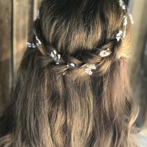 Chargances Bridal Pearl Bohemia Hairpiece for Weddings, Proms, Festivals (silver, 16 inches, 1 Count)