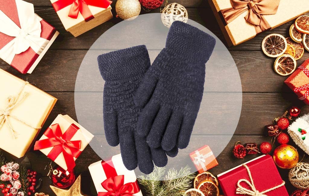 Women's Winter Warm Touch Screen Gloves Womens Thermal Black Cable Knit Wool Fleece Lined Touchscreen Texting Mittens for Cold Weather