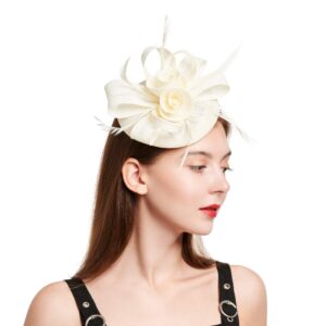 C.Garopl Fascinators Hats Women Vintage Wedding Fashion Headband Clip Church Cocktail Dresses Headwear Tea Party (Cream-02)