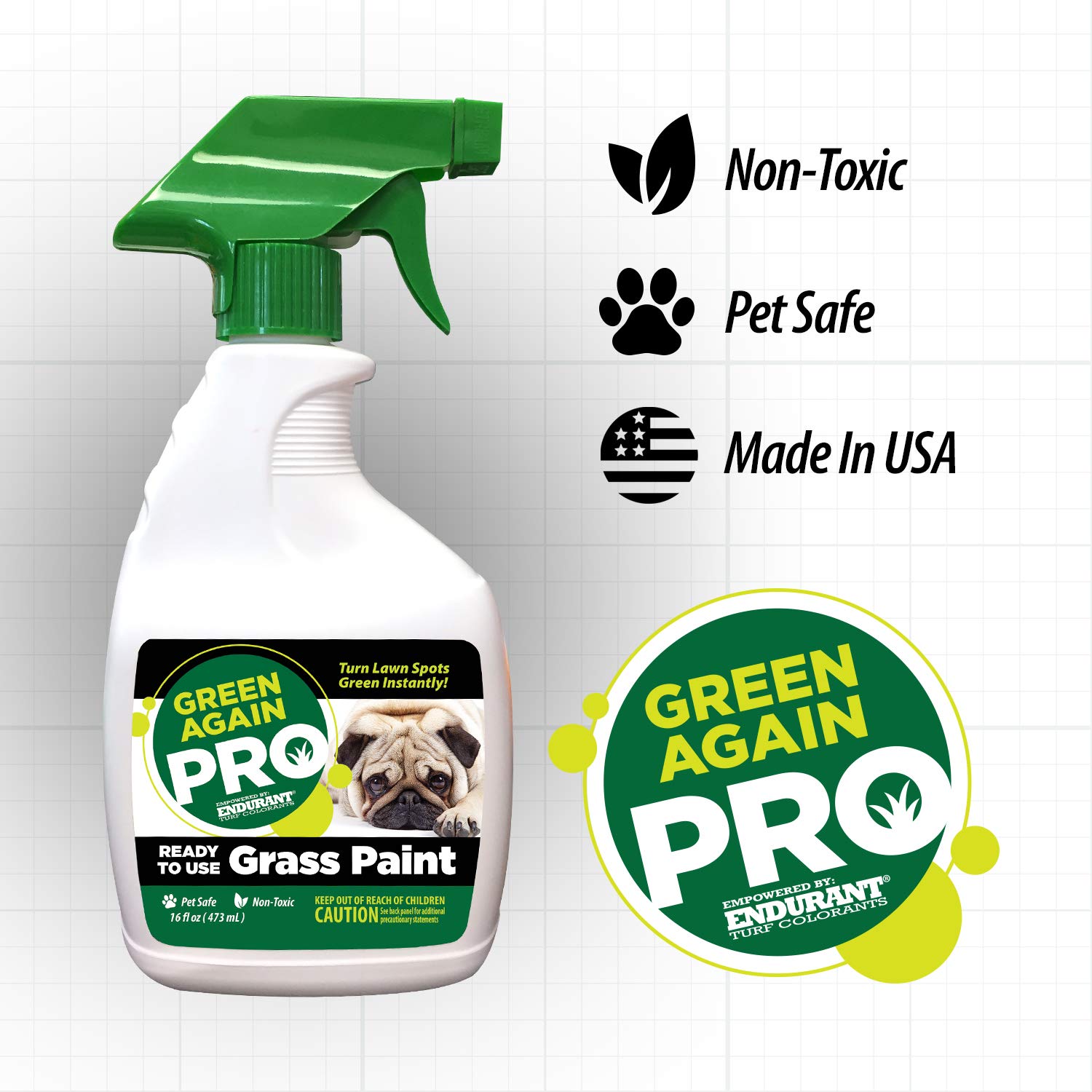 Pre-Mixed Grass and Turf Paint - All Natural Pet-Friendly Lawn Colorant Turns Spots Green Again with Eco-Friendly Point-and-Spray Application (16 oz) (Warm Season Grasses)