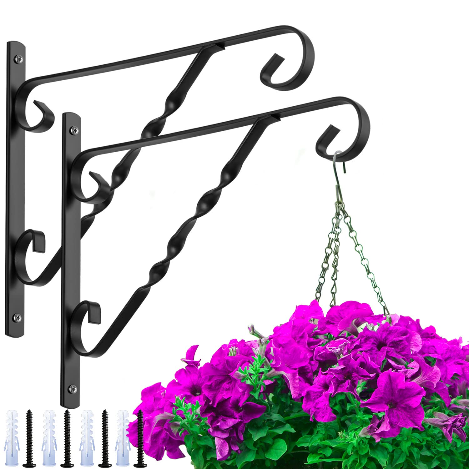 AMAGABELI GARDEN & HOME 2 Pack 12 Inch Hanging Brackets for Plants Iron Bracket for Hanging Plants Wind Chime Hooks Hangers Lanterns Plant Bracket Bird Feeder Plant Hanger Outdoor Heavy Duty BG1531