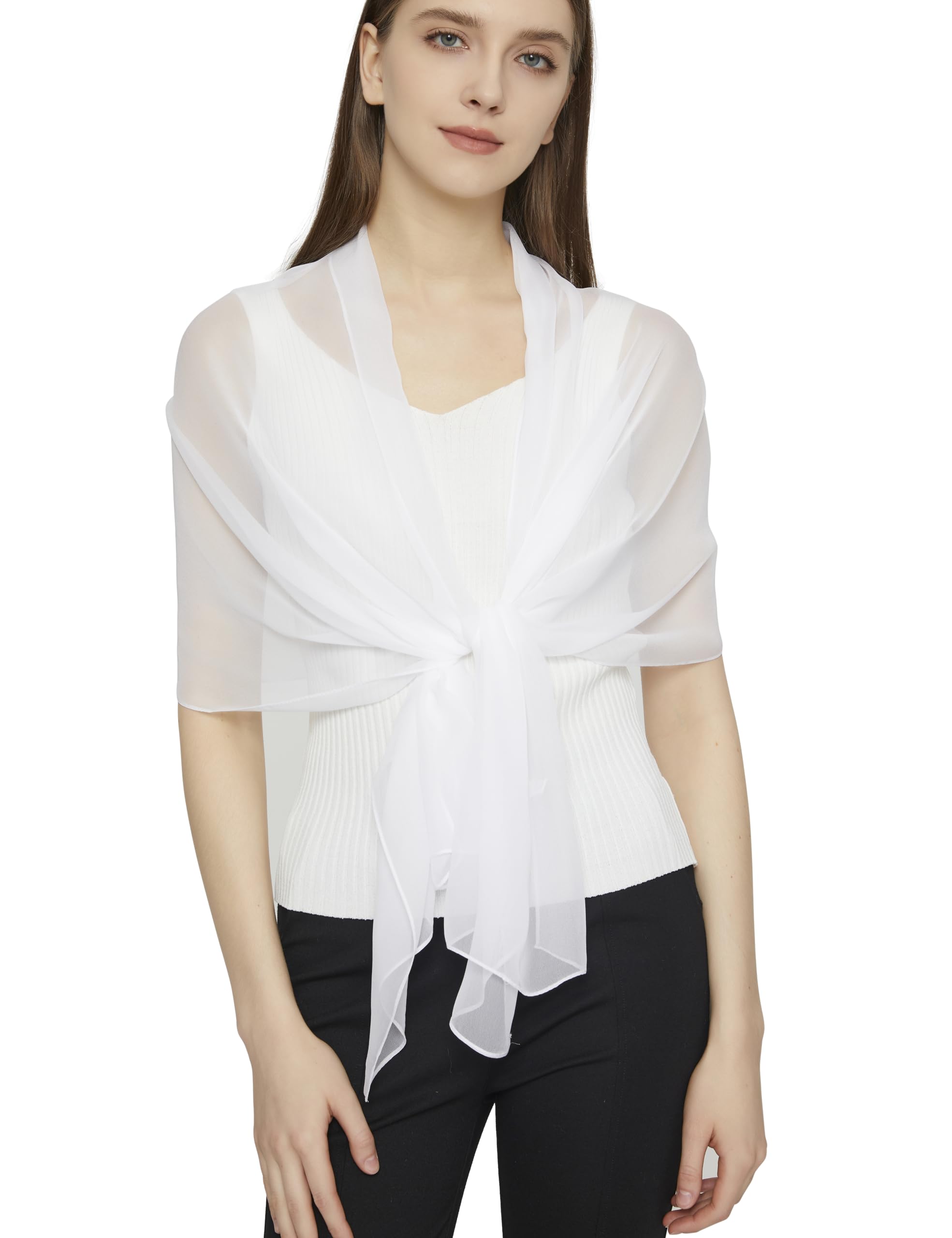 PANTONIGHT Long Chiffon Sheer Scarf For womens (073 white)