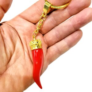 Italian Red Horn with Gold Chain Keychain – Italy Collection of Key Rings & Fobs Great Chili Pepper Charm Rear View Mirror