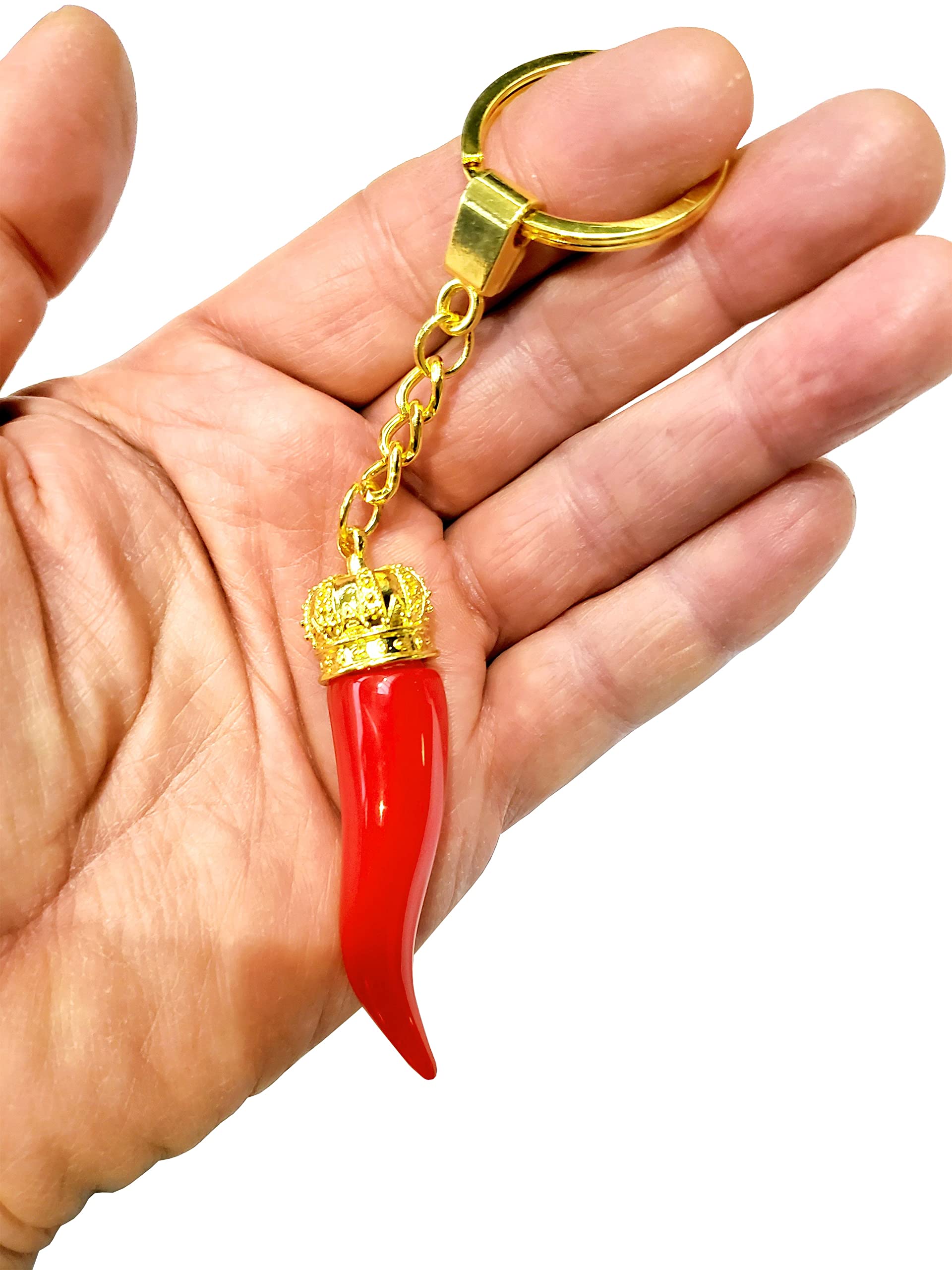 Italian Red Horn with Gold Chain Keychain – Italy Collection of Key Rings & Fobs Great Chili Pepper Charm Rear View Mirror