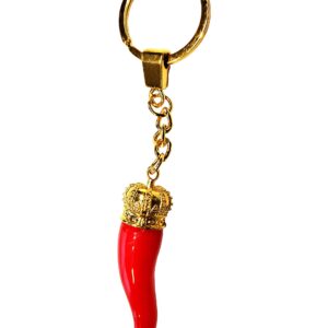 Italian Red Horn with Gold Chain Keychain – Italy Collection of Key Rings & Fobs Great Chili Pepper Charm Rear View Mirror