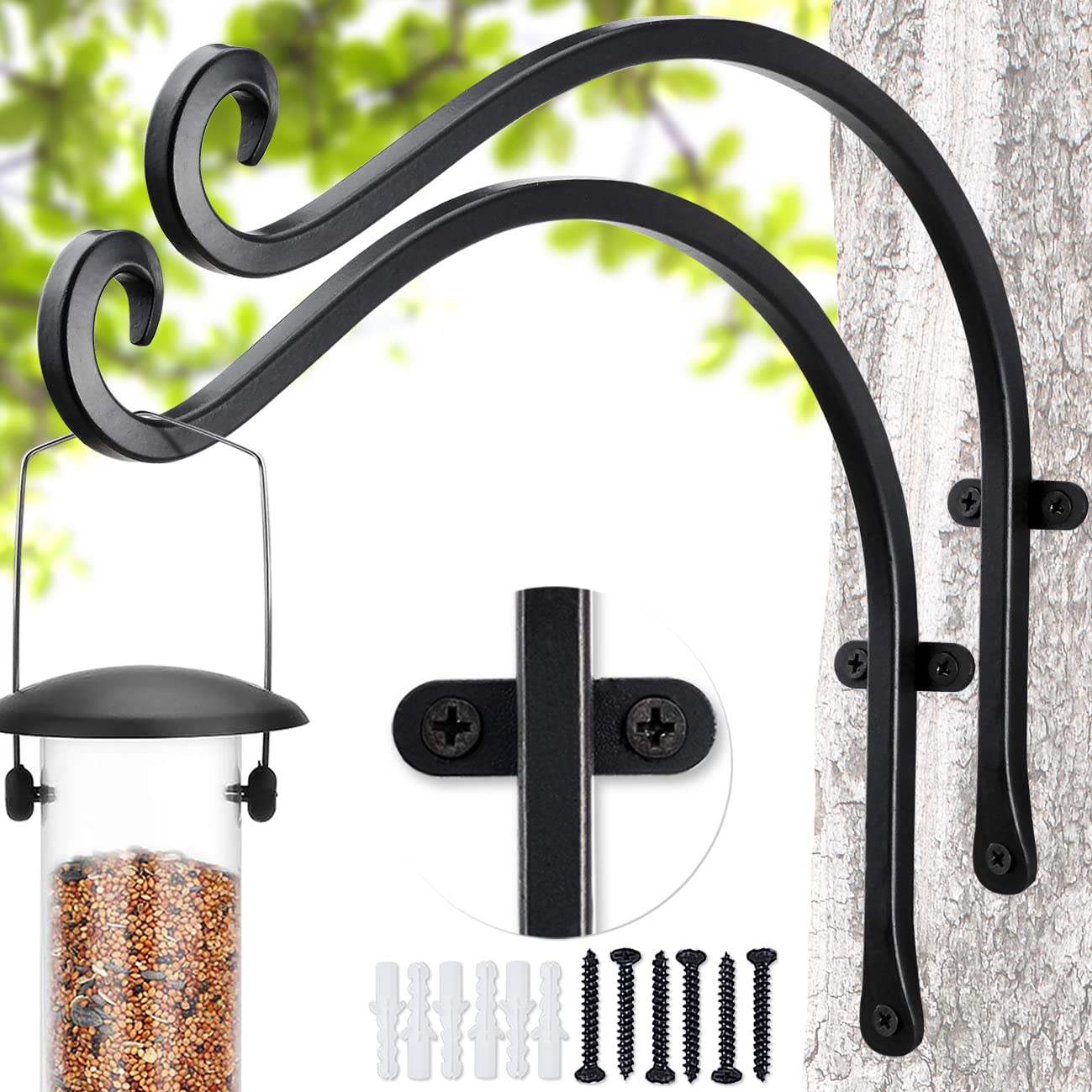 Qiang Ni Outdoor Bird Feeder Hanger Hooks: 12-Inch Wall Hanging Plant Bracket Indoor - 2 Pieces Plant Hooks for Hanging Flower Baskets