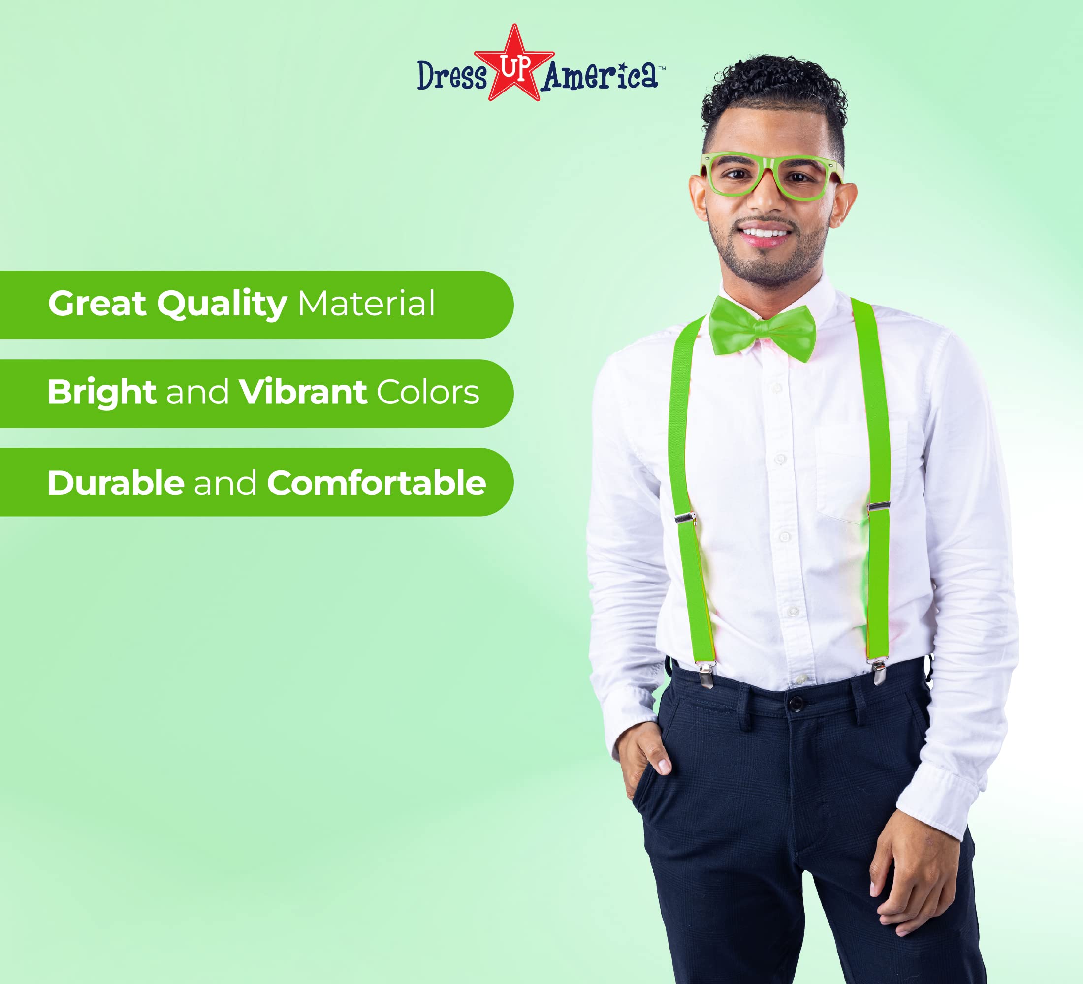 Dress Up America Neon Suspender, Bow-tie, Sunglasses, Accessory Set - Adult and Kids Size Suspenders