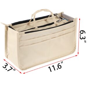 BTSKY Printing Handbag Organizers Inside Purse Insert - High Capacity 13 Pockets Bag Tote Organizer with Handle Beige