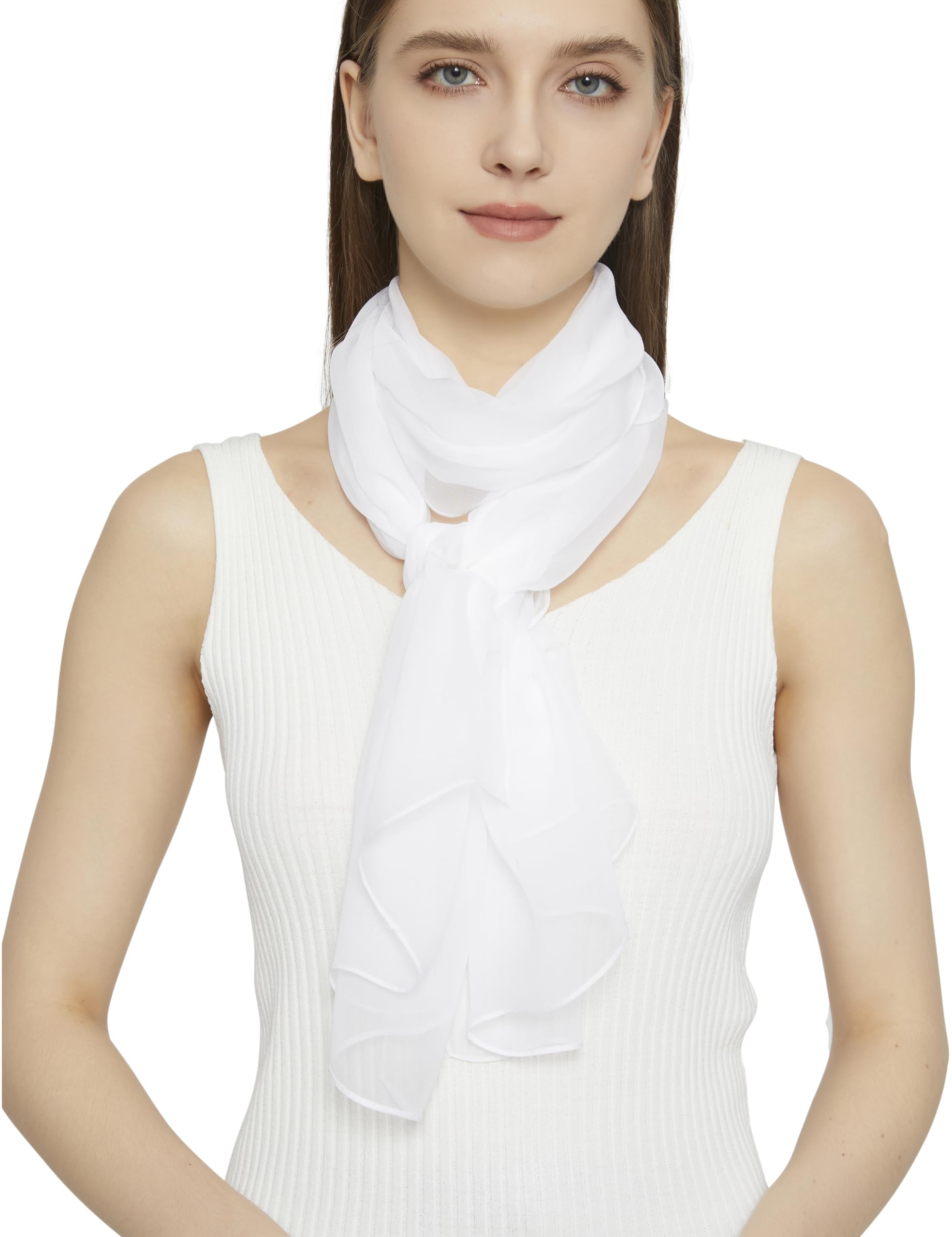 PANTONIGHT Long Chiffon Sheer Scarf For womens (073 white)