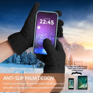 Women's Winter Warm Touch Screen Gloves Womens Thermal Black Cable Knit Wool Fleece Lined Touchscreen Texting Mittens for Cold Weather