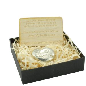 10th Your My One in A Million Gift - 10th Anniversary Metal Heart Pebble Gift -Keep My Heart Close