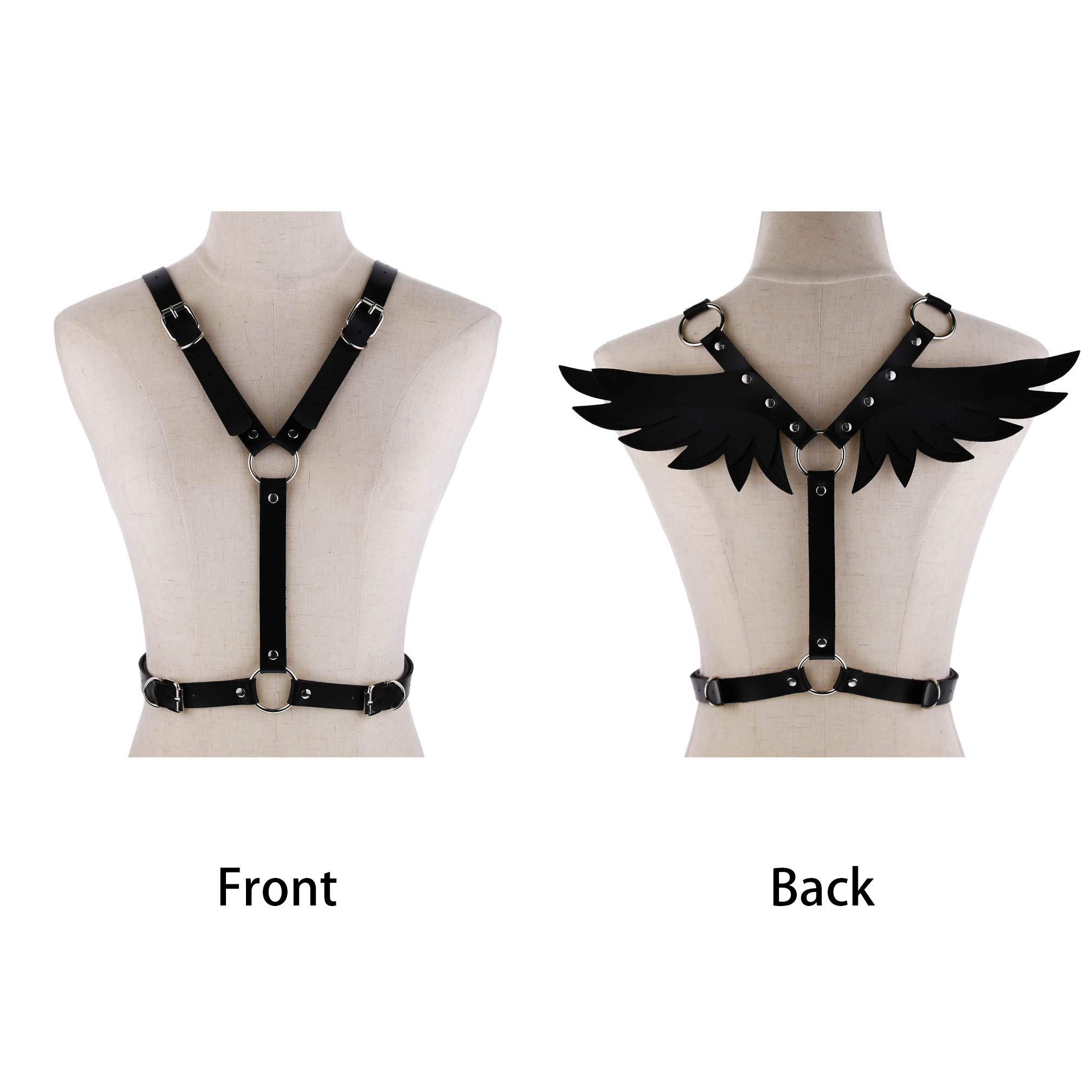 FM FM42 White O Ring Waist Belt Body Caged Harness with Angel Wings PN2683