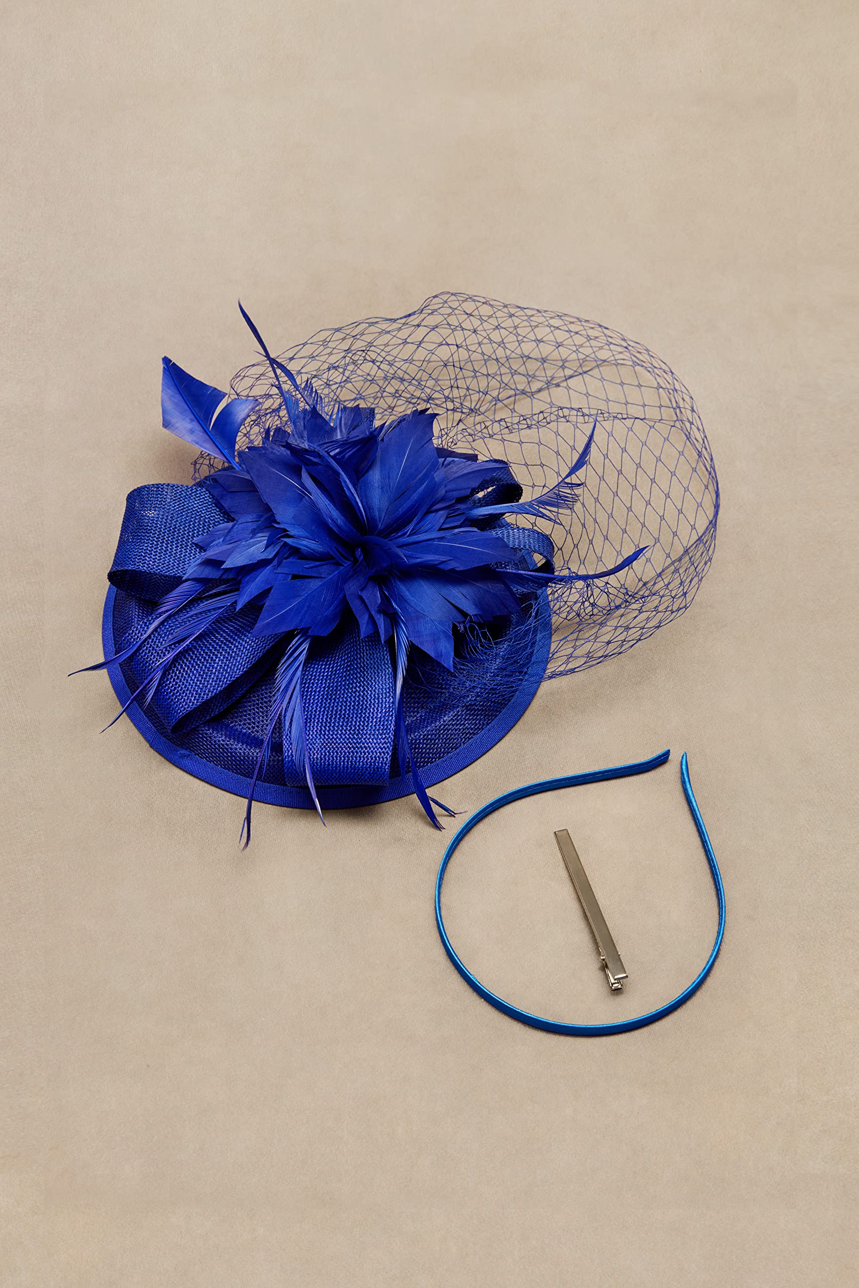 BABEYOND Fascinator Hat Veil Feather Fascinator Tea Party Kentucky Pillbox Derby Hat Bridal Wedding Party Royal Blue