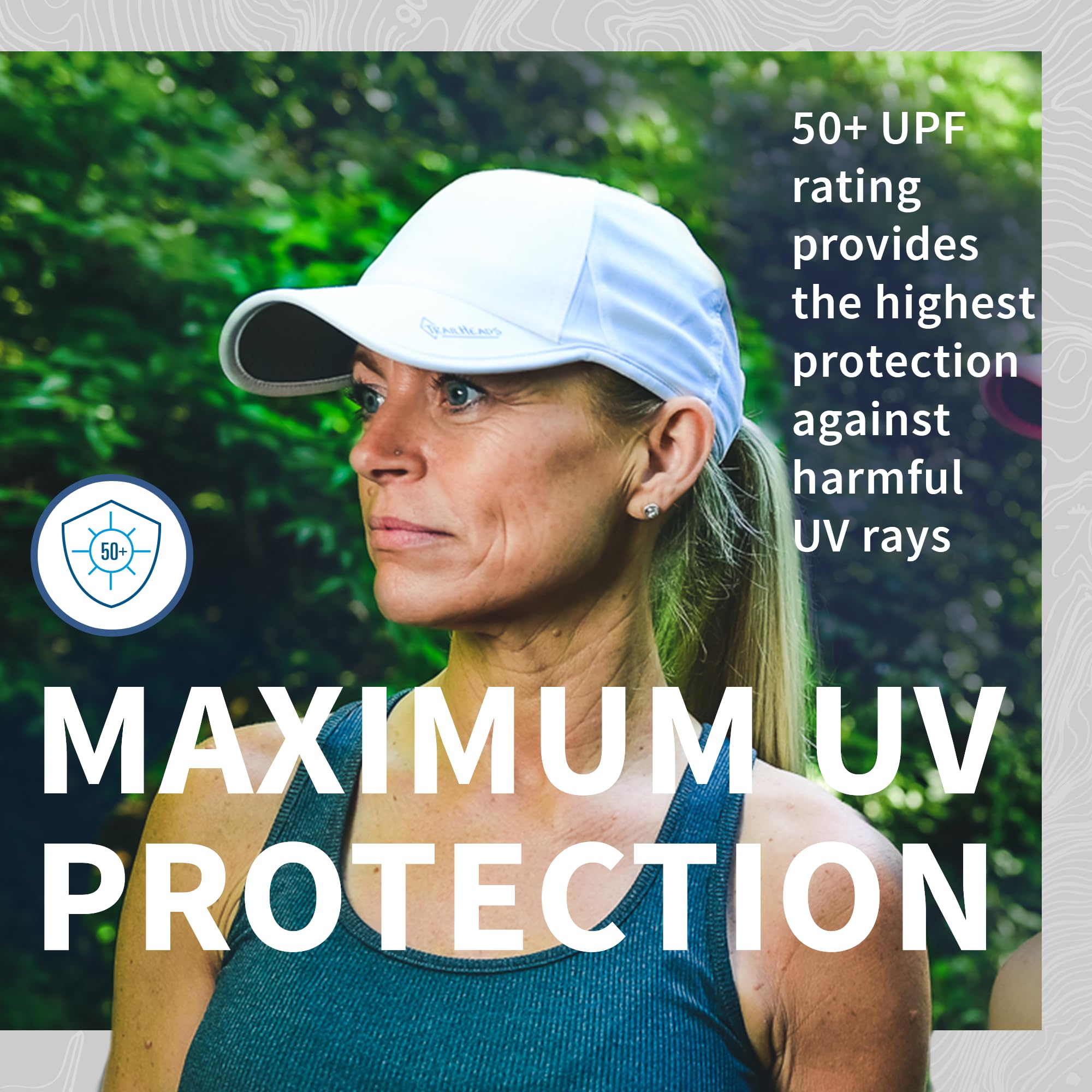 TrailHeads UV Protection Running Hats for Women, 50+ UPF - Summer Hats for Women Baseball Cap - Tennis, Golf, Gym, Workout White