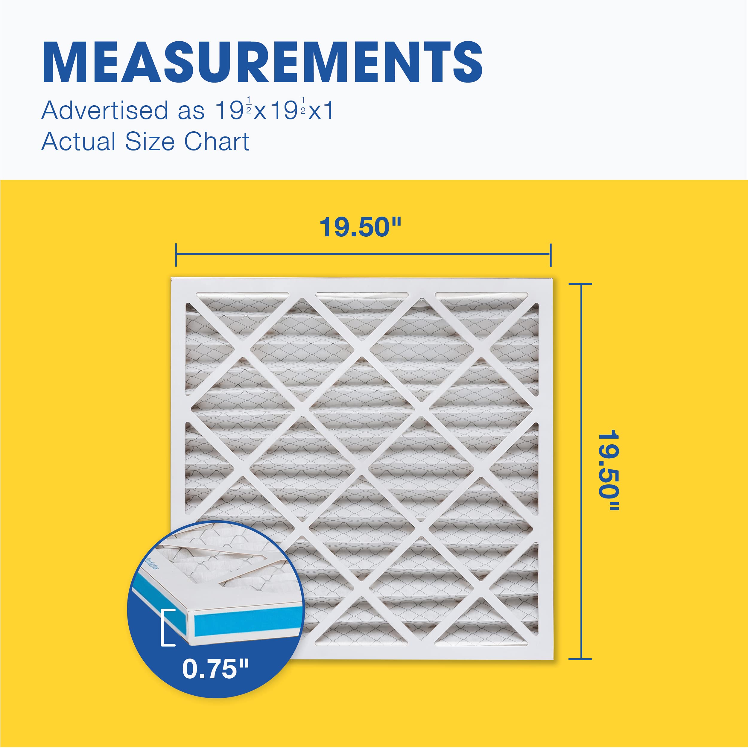 Aerostar 19 1/2x19 1/2x1 MERV 13 Pleated Air Filter, AC Furnace Air Filter, 6 Pack (Actual Size: 19 1/2" x 19 1/2" x 3/4")