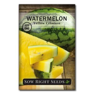 sow right seeds - yellow crimson sweet watermelon seed for planting - non-gmo heirloom packet with instructions to plant a home vegetable garden - rare yellow flesh melon with sweet flavor (1)