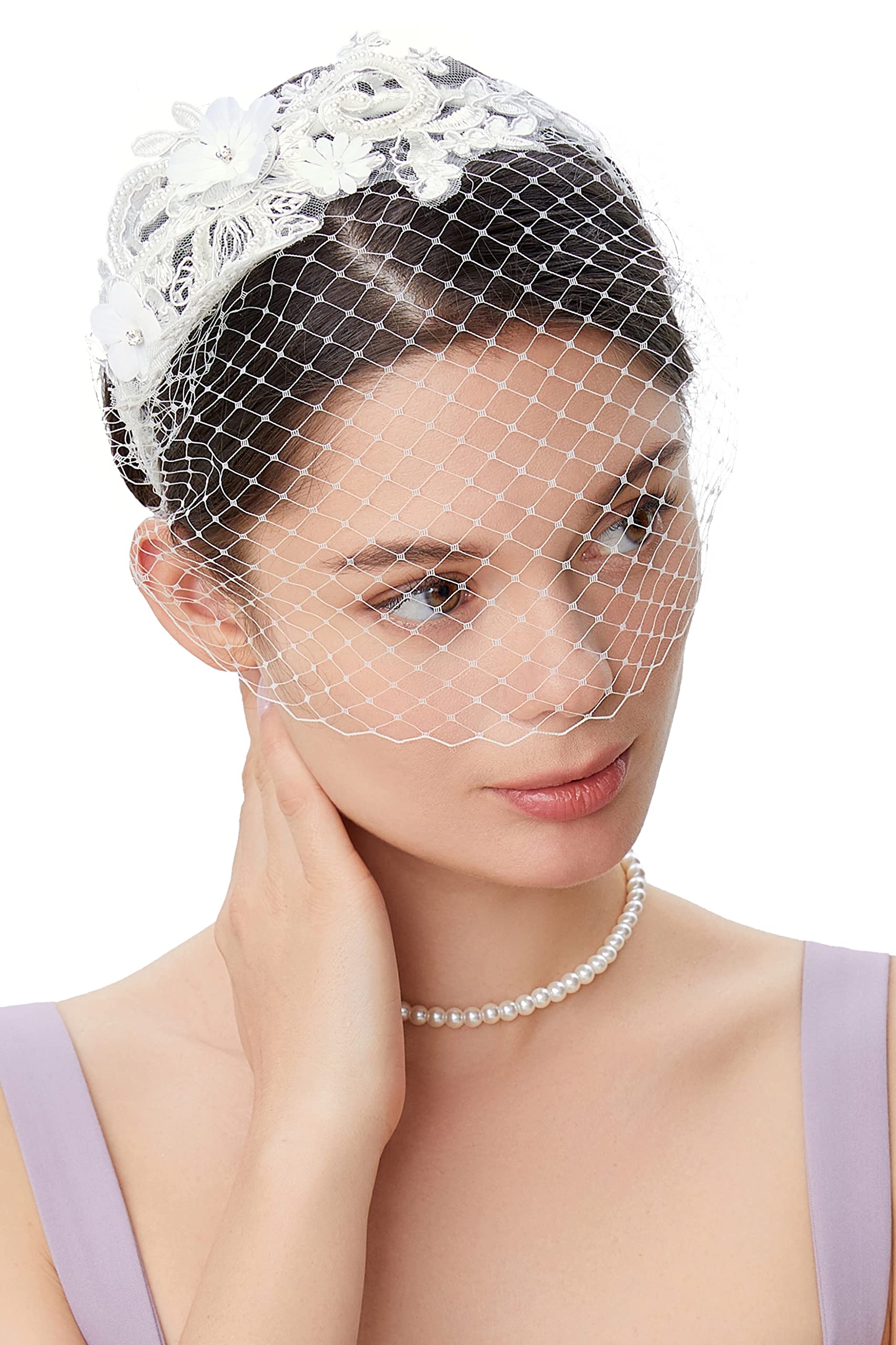 BABEYOND Bridal Wedding Veil Fascinator Mesh Lace Headband Tea Party Flower Fascinator Funeral Hats for Women