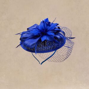 BABEYOND Fascinator Hat Veil Feather Fascinator Tea Party Kentucky Pillbox Derby Hat Bridal Wedding Party Royal Blue