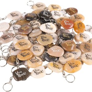 ROCKIMPACT 100PCS You Rock Inspirational Stone Key Chains, Pocket Word Stone Keyring Lot, Engraved Natural River Rock Key Rings, Teamwork Bonding Gift Bulk Keychain (You Rock! 100 Pieces)