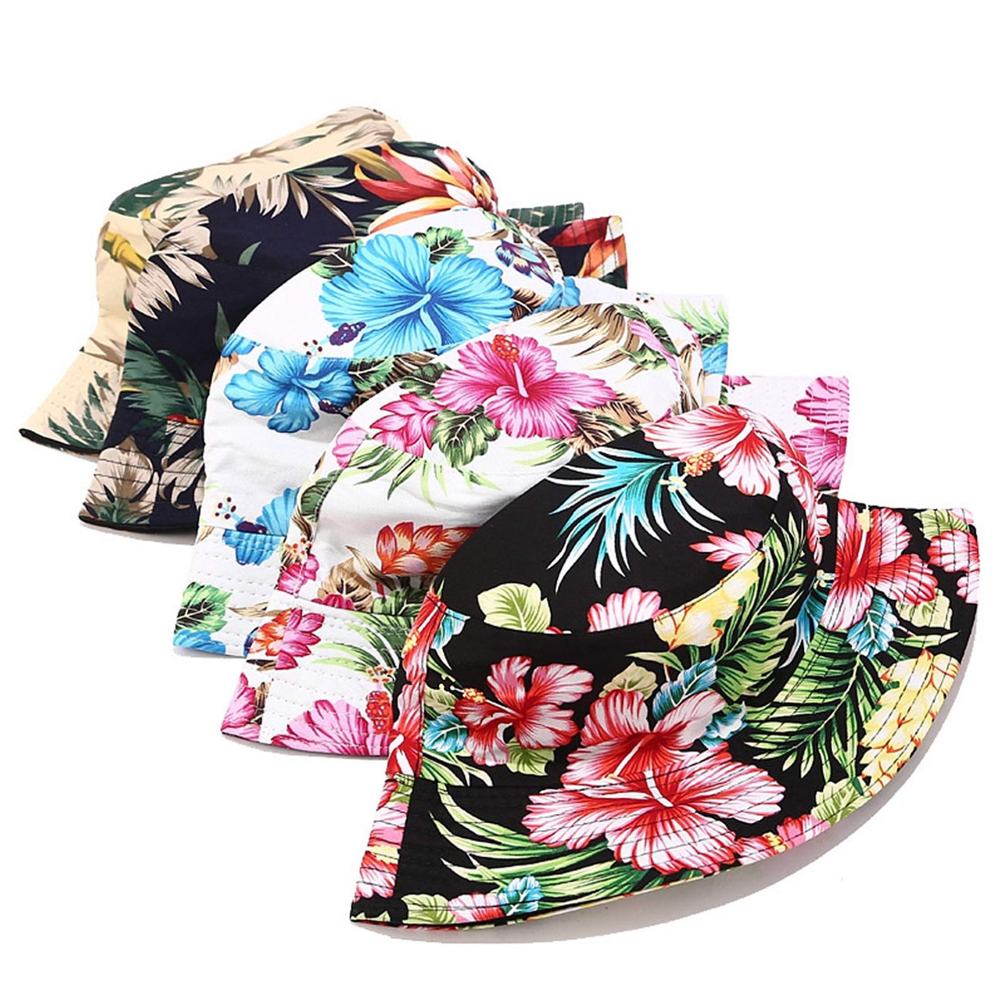 Mashiaoyi Unisex Print Double-Side-Wear Reversible Bucket Hat Blue Flower